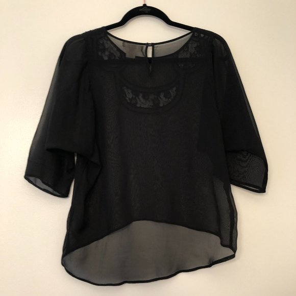 Sheer 3/4 Sleeve Blouse in Black/Lace Size Small - Picture 4 of 11